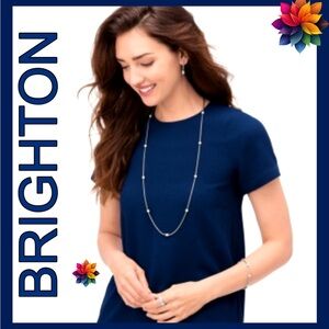 BRIGHTON NECKLACE LONG SILVER W/ CRYSTAL STONE STATIONS